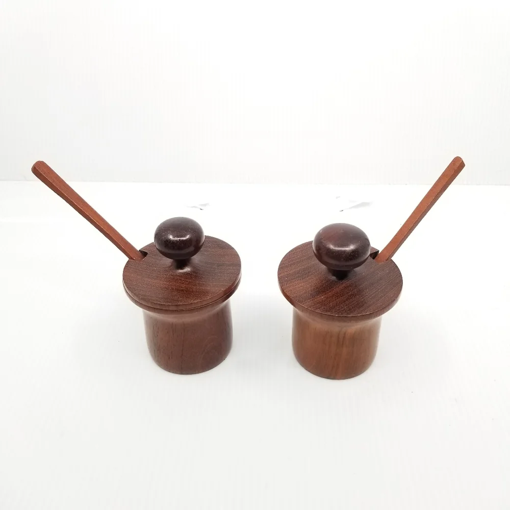 Primitive Farmhouse Condiment Spice Salt Pepper Wooden Set With Spoon